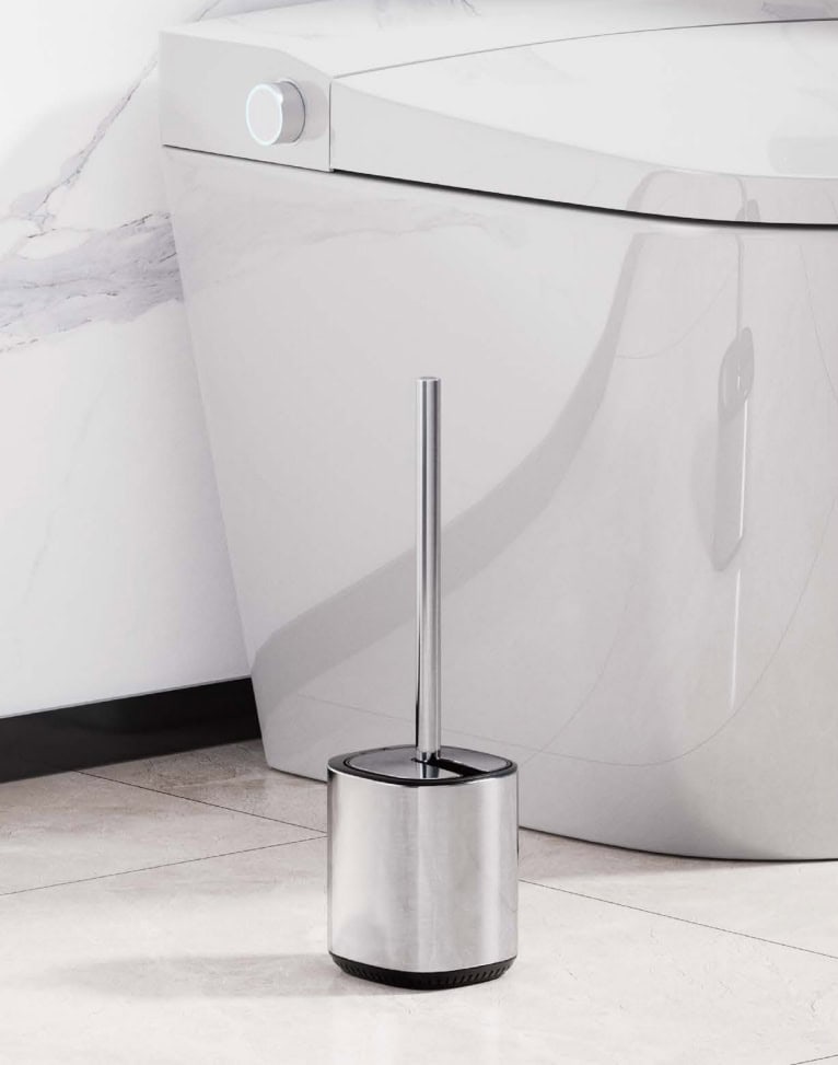 Steel and Plastic 360 DEGREE BRUSH HEAD STAINLESS STEEL CONTEMPORARY DESIGN SELF-CLOSING LID KD structure Sturdy base Lid locking structure Storage and Organization PP Brush Silicon Brush Storage and Organization Bathroom Cleaning Compact Size Square shape Disassembly handle